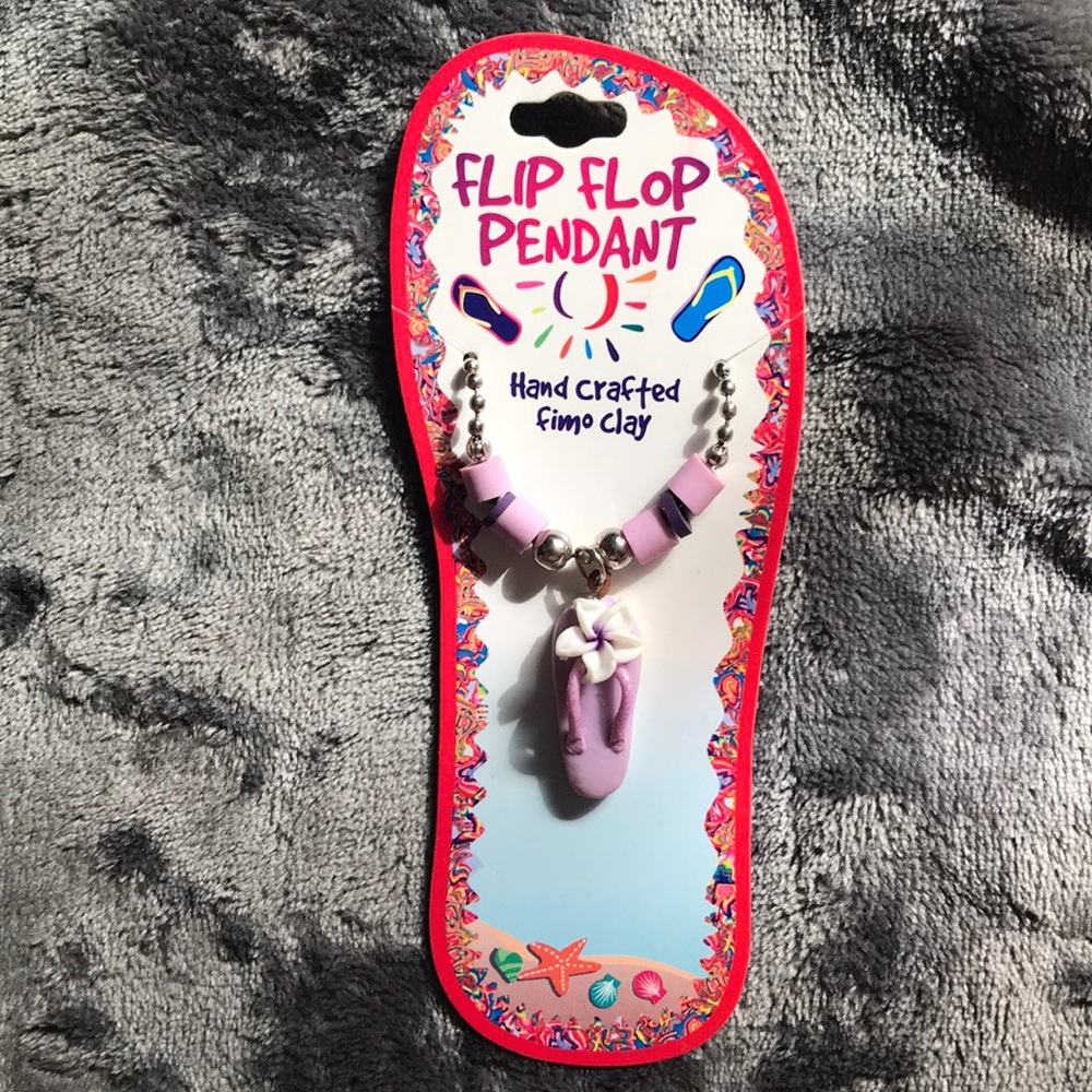 Purple and White flower flip flop necklace